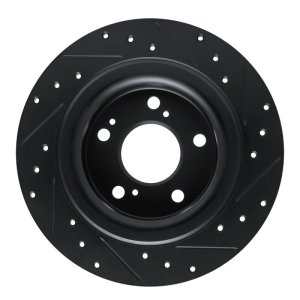 Acura Integra Brake Rotor (1) - Rear Left - R1 Concepts - Drilled & Slotted - Black - `17-`25